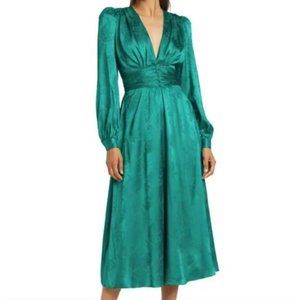 Ronny Kobo Tula Satin Long Sleeve Dress / Emerald Green